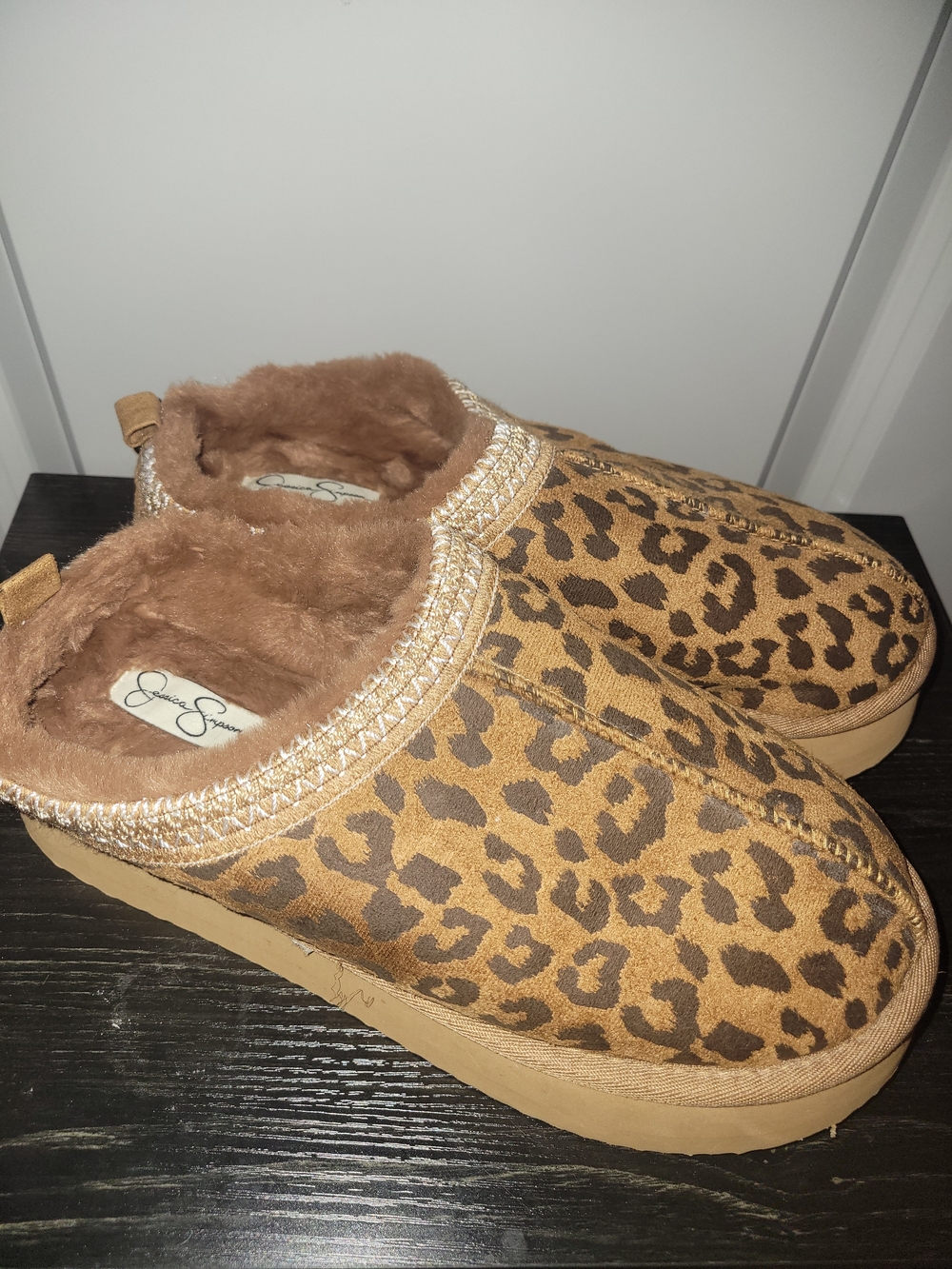 Leopard Print Faux Fur Lined Slip-On Clogs